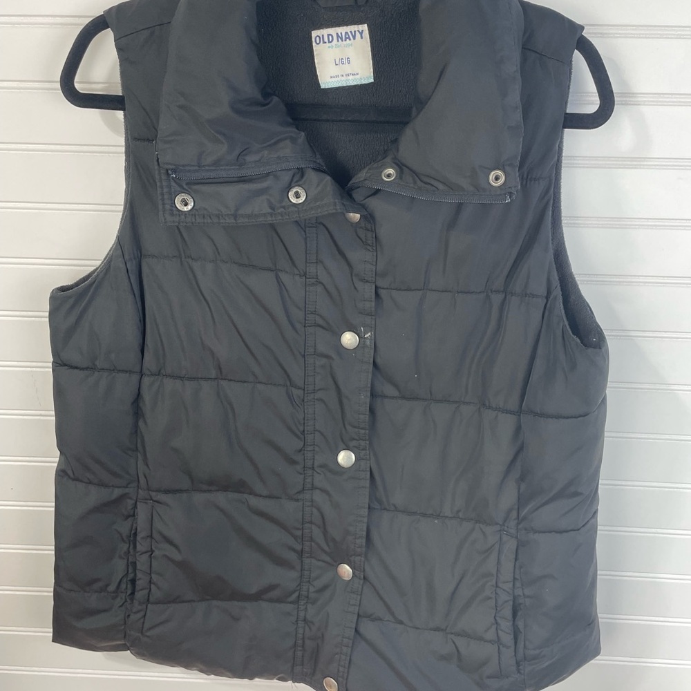 Old Navy Black Quilted Button Front Sleeveless Vest Large Juniors